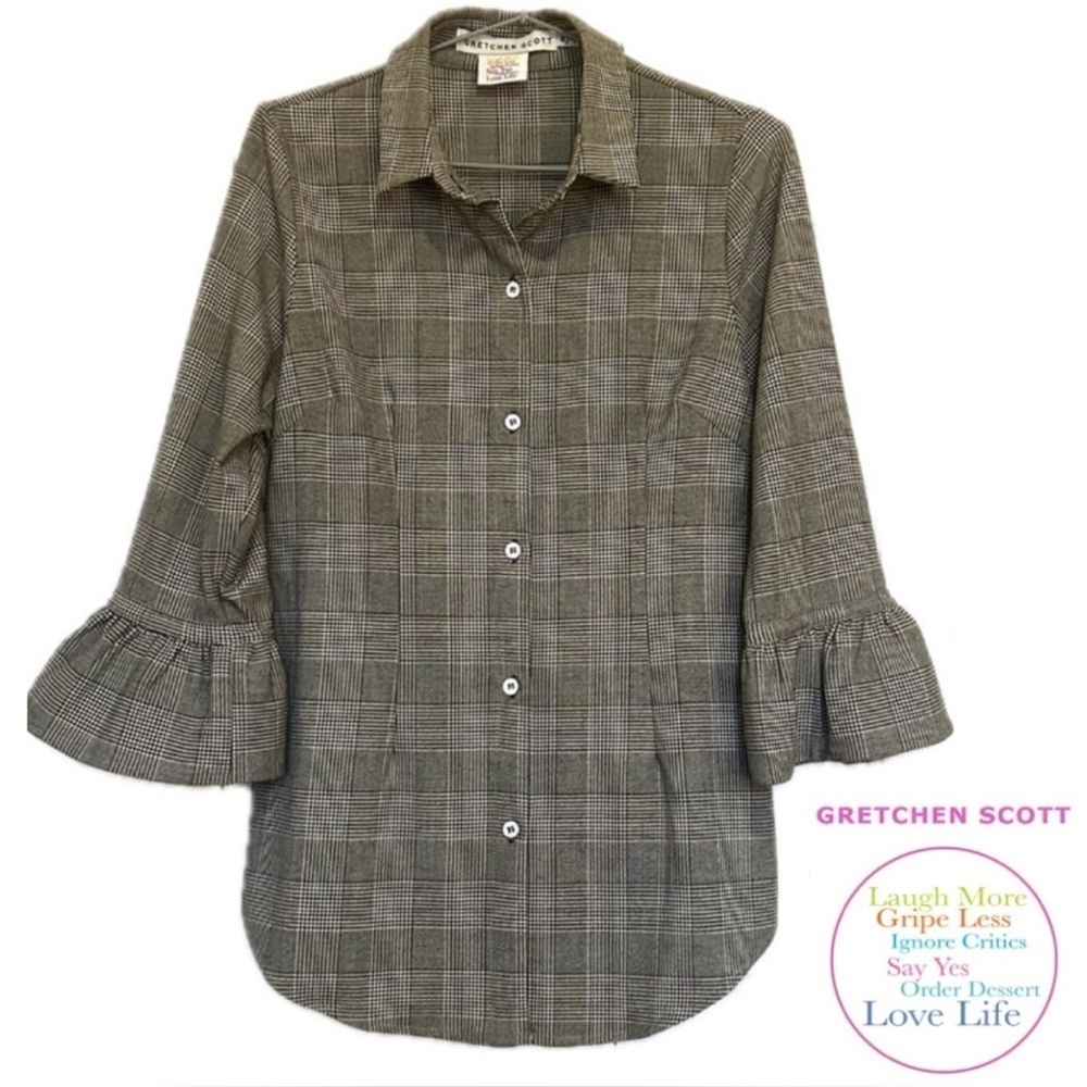 NWOT GRETCHEN SCOTT Priss The Wall Streeter Blouse Ruffle GlenPlaid Size M